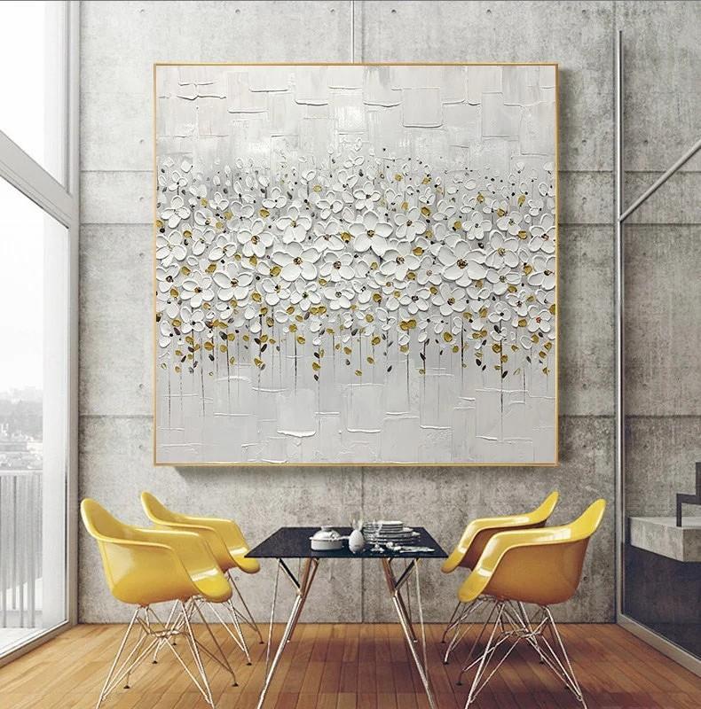 decoración de pared tridimensional de flor de ciruelo blanca de Palette Knife Pintura al óleo